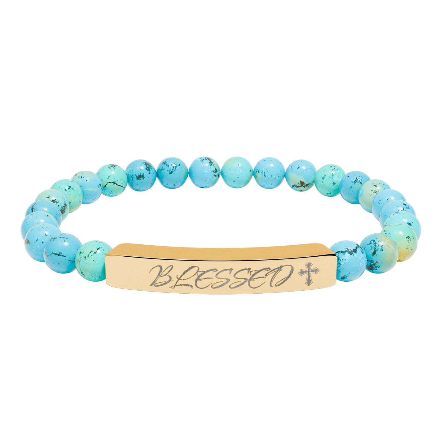 Engravable Natural Stone Bead Bar Bracelet