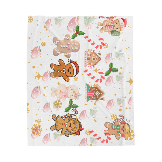 Cozy Gingerbread Holiday Velveteen Plush Blanket