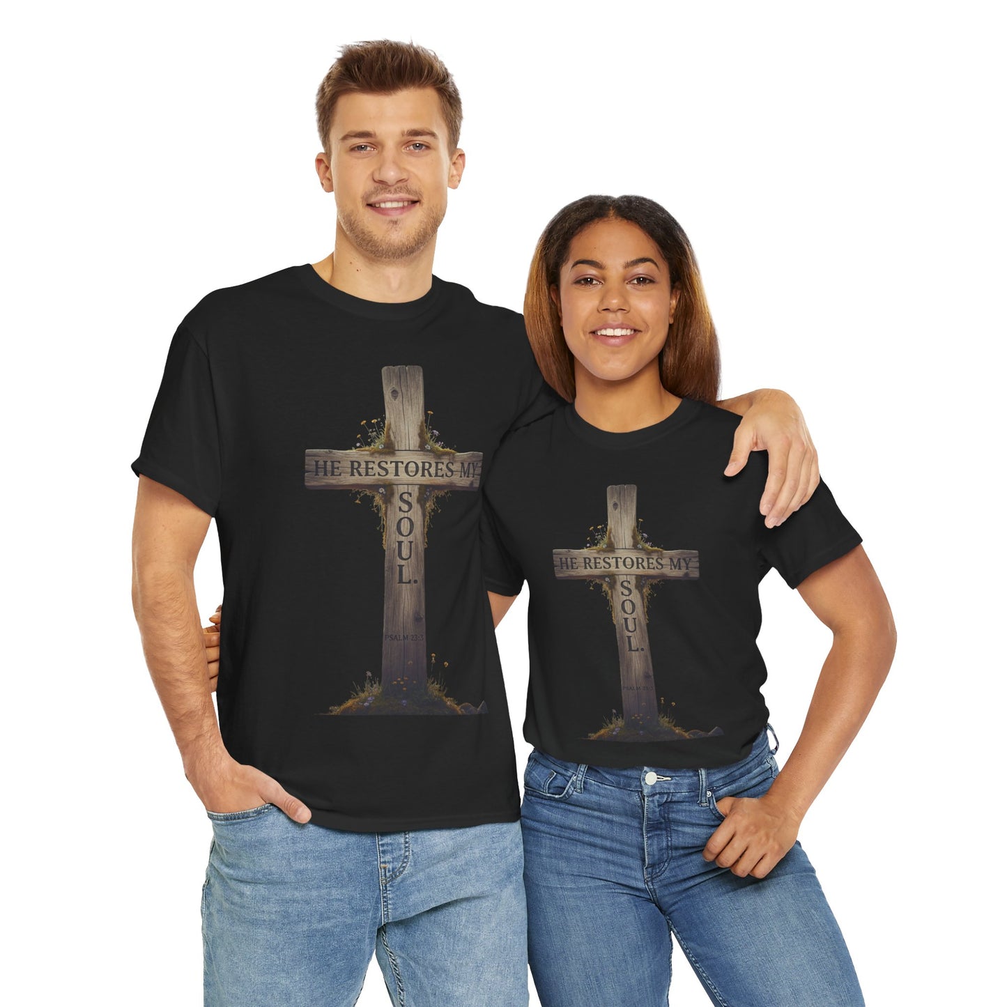 He Restores My Soul Cross Tee – Unisex Heavy Cotton T-Shirt