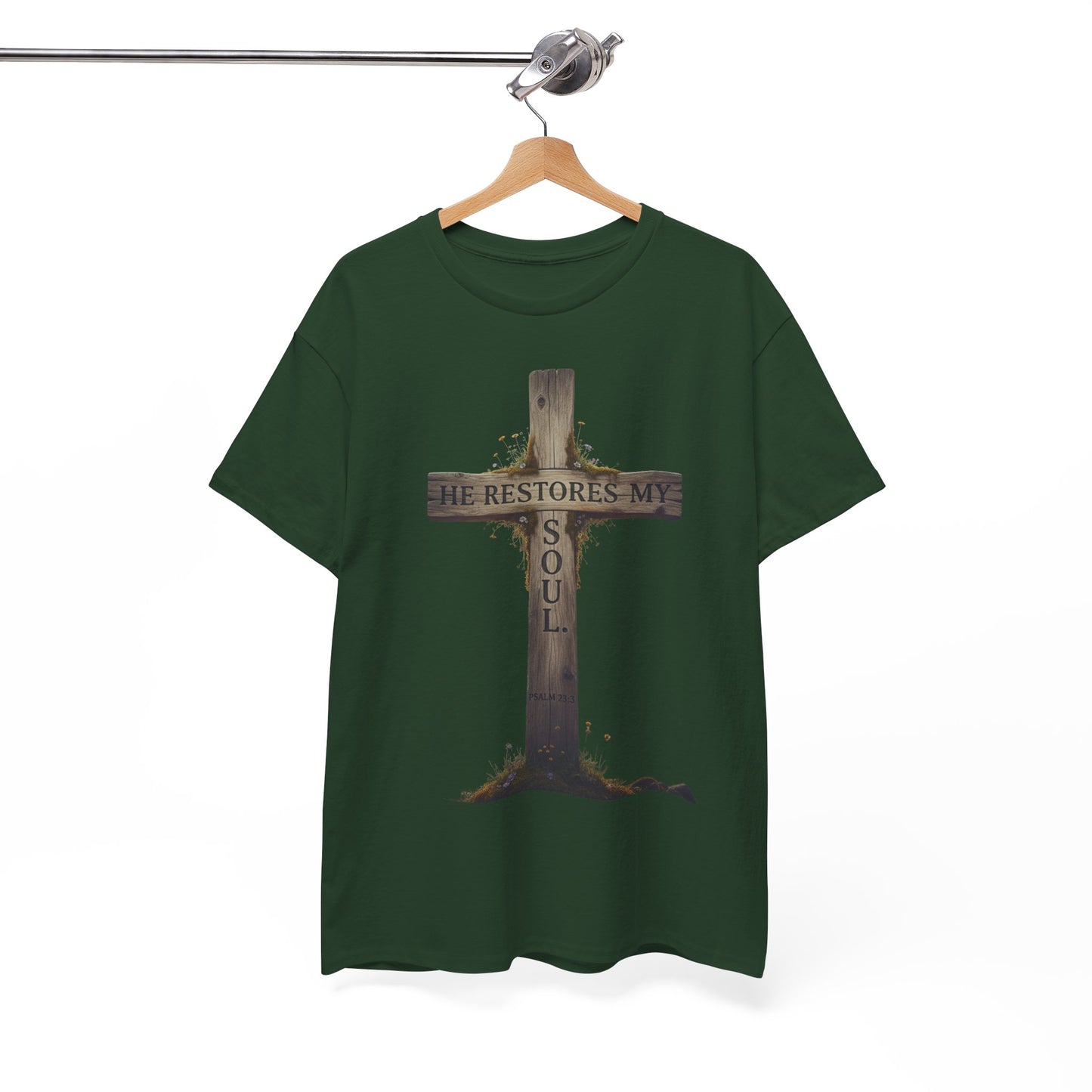 He Restores My Soul Cross Tee – Unisex Heavy Cotton T-Shirt