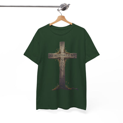 He Restores My Soul Cross Tee – Unisex Heavy Cotton T-Shirt