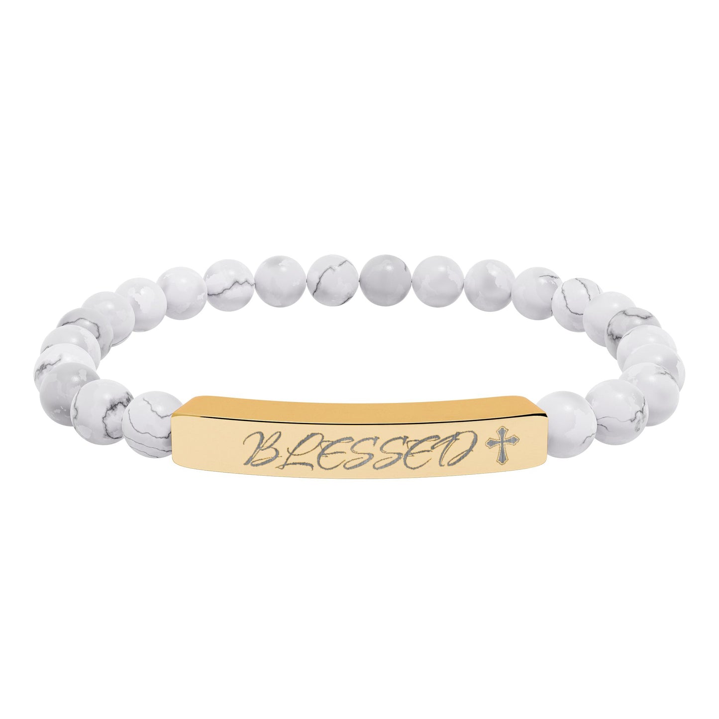 Engravable Natural Stone Bead Bar Bracelet