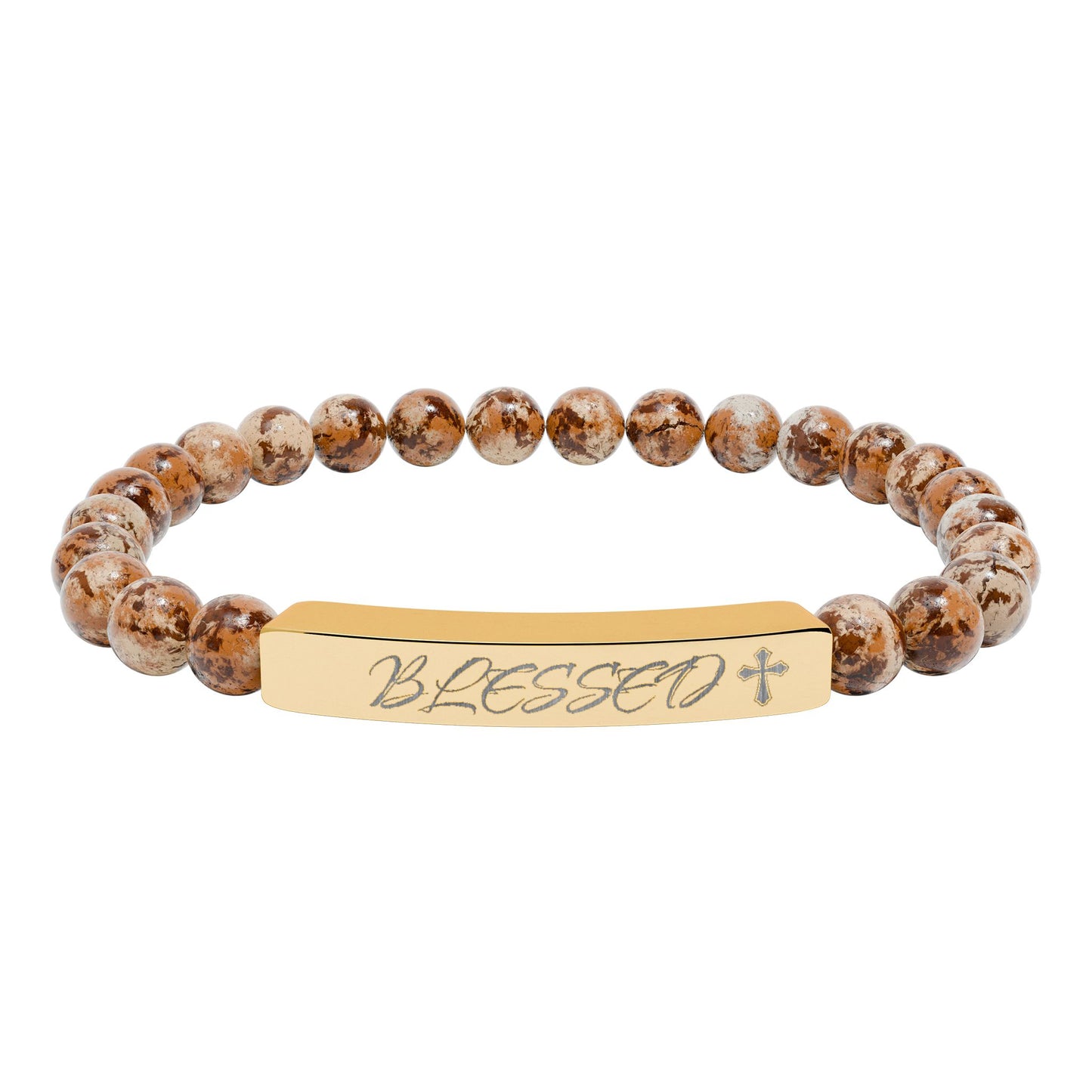 Engravable Natural Stone Bead Bar Bracelet