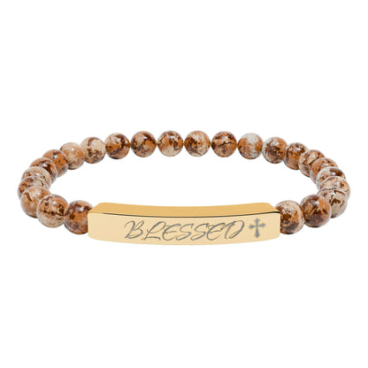 Engravable Natural Stone Bead Bar Bracelet