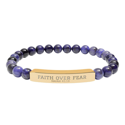 Faith Over Fear Bracelet – Engraved Natural Stone Stretch Bracelet for Teens, Inspirational Christian Jewelry Gift for Boys & Girls