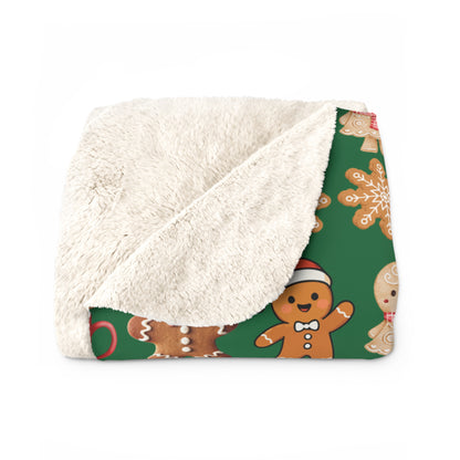 Cozy Holiday Sherpa Fleece Blanket with Gingerbread Design