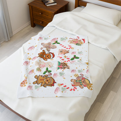 Cozy Gingerbread Holiday Velveteen Plush Blanket