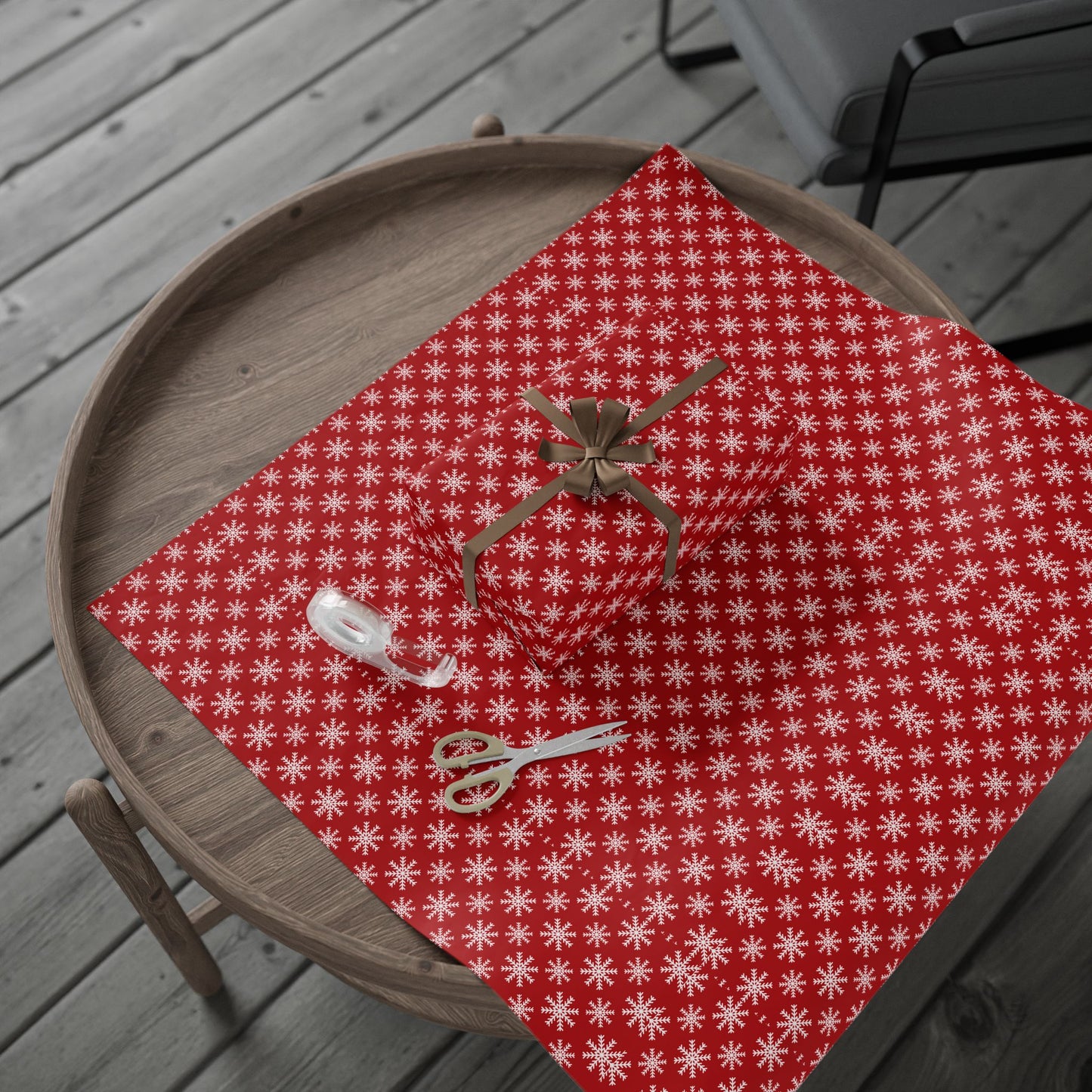 Snowflake Holiday Wrapping Paper - Festive Red Gift Wrap for Christmas and Winter Celebrations