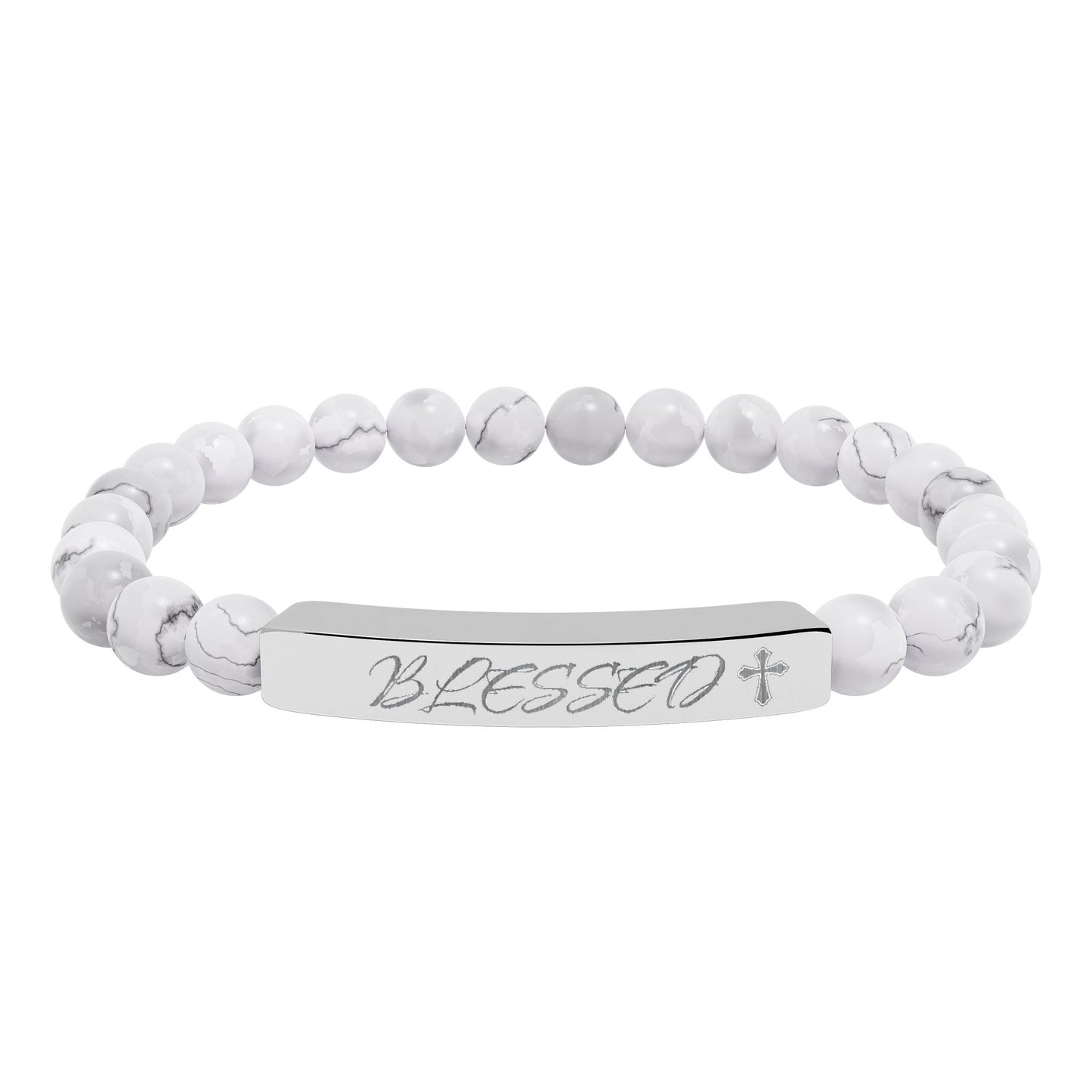 Engravable Natural Stone Bead Bar Bracelet