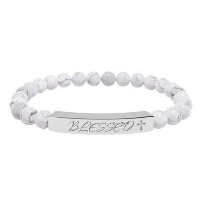 Engravable Natural Stone Bead Bar Bracelet