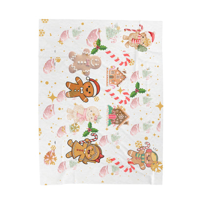 Cozy Gingerbread Holiday Velveteen Plush Blanket