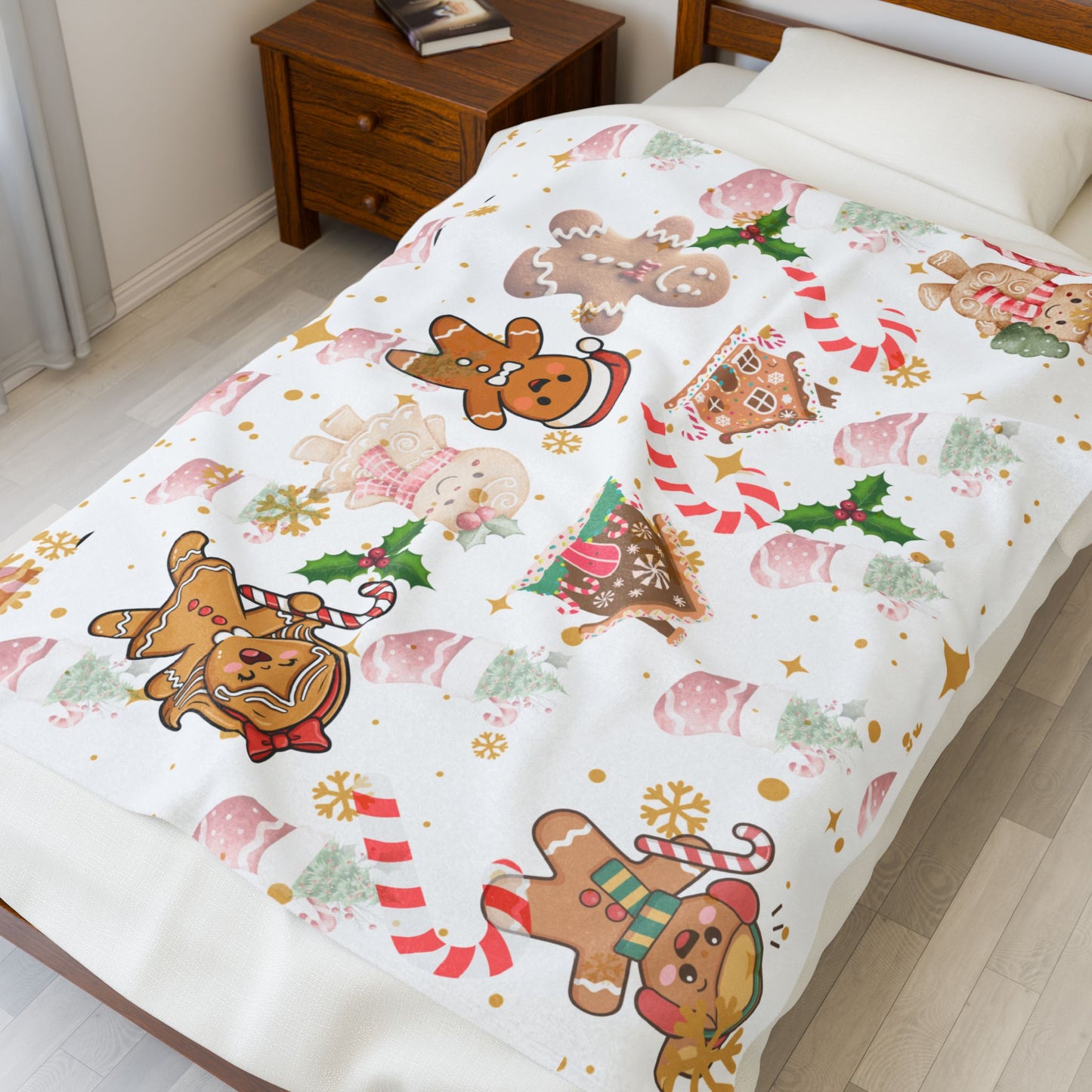 Cozy Gingerbread Holiday Velveteen Plush Blanket