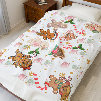 Cozy Gingerbread Holiday Velveteen Plush Blanket