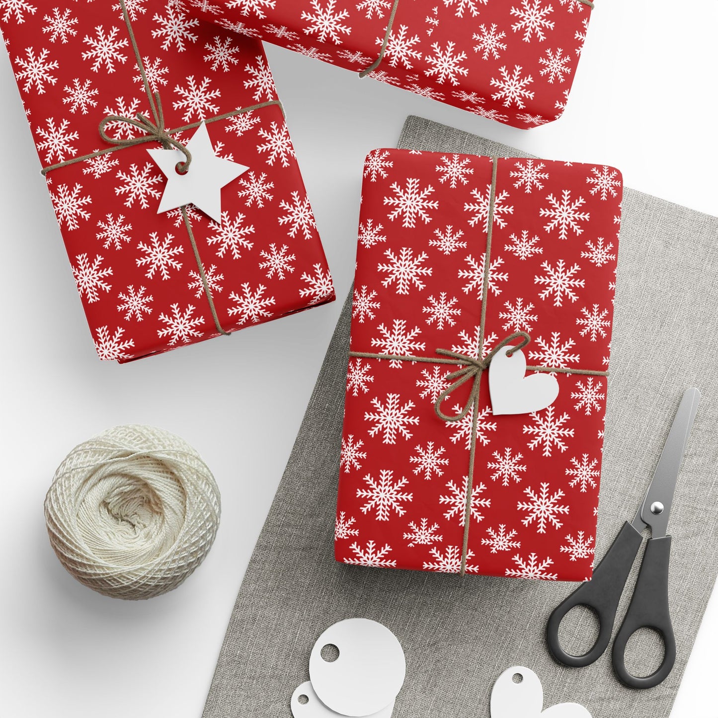 Snowflake Holiday Wrapping Paper - Festive Red Gift Wrap for Christmas and Winter Celebrations