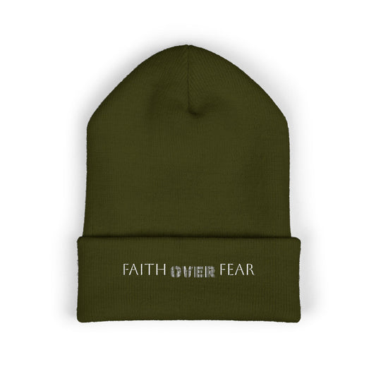 Faith Over Fear Cuffed Beanie with Embroidery
