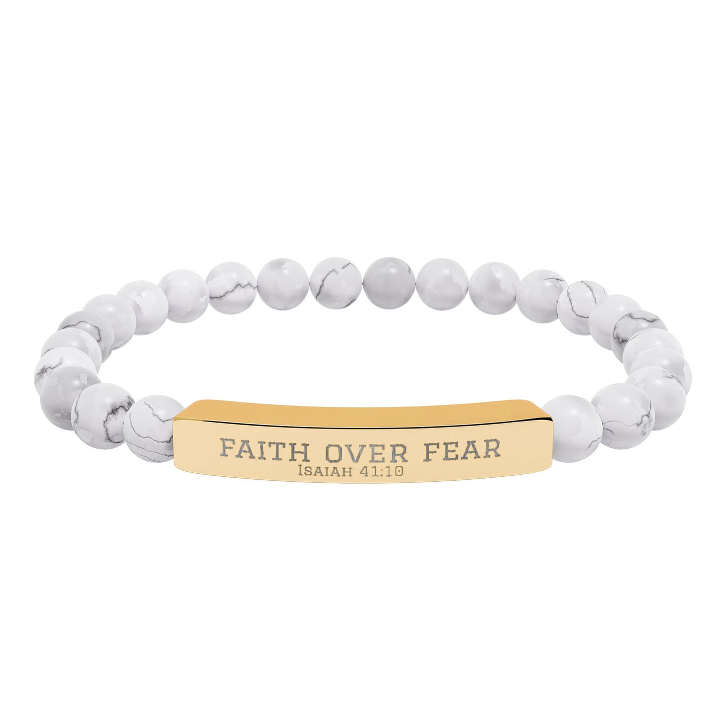 Faith Over Fear Bracelet – Engraved Natural Stone Stretch Bracelet for Teens, Inspirational Christian Jewelry Gift for Boys & Girls