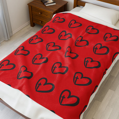 Cozy Heart Print Velveteen Plush Blanket