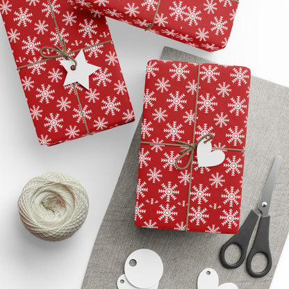 Snowflake Holiday Wrapping Paper - Festive Red Gift Wrap for Christmas and Winter Celebrations