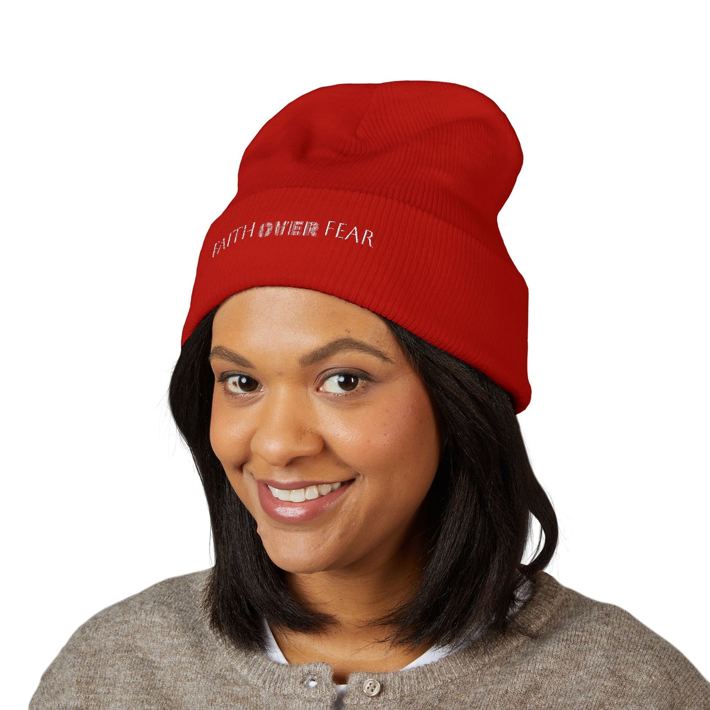 Faith Over Fear Cuffed Beanie with Embroidery