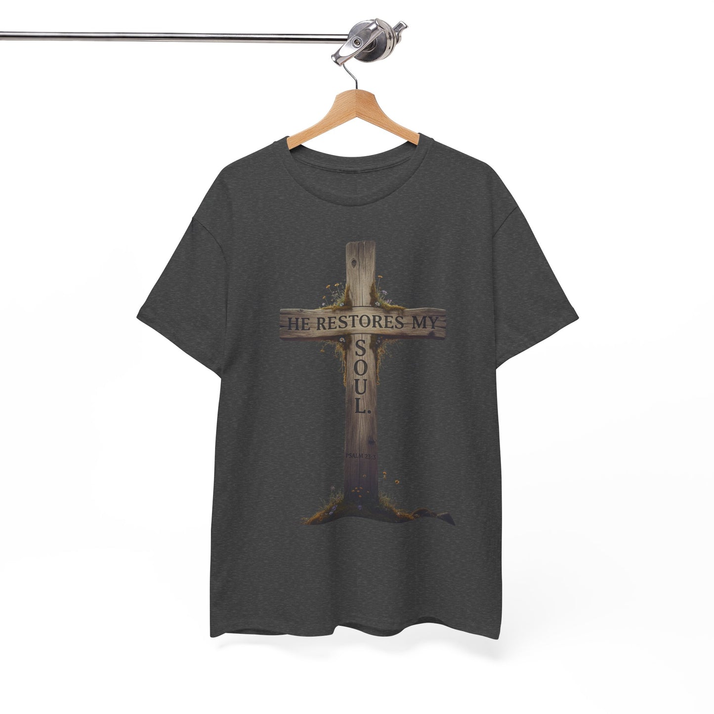 He Restores My Soul Cross Tee – Unisex Heavy Cotton T-Shirt