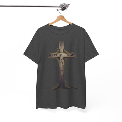 He Restores My Soul Cross Tee – Unisex Heavy Cotton T-Shirt