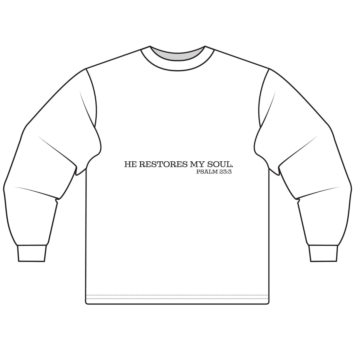 Inspirational Long Sleeve T-Shirt - "He Restores My Soul" Psalm 23:3