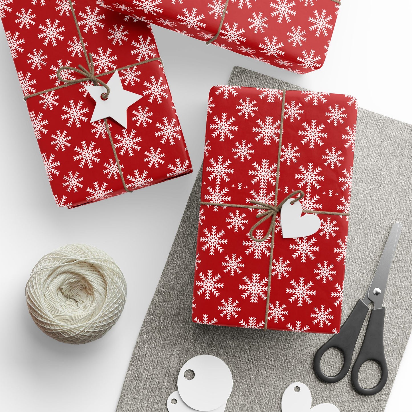 Snowflake Holiday Wrapping Paper - Festive Red Gift Wrap for Christmas and Winter Celebrations