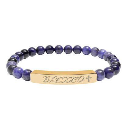 Engravable Natural Stone Bead Bar Bracelet