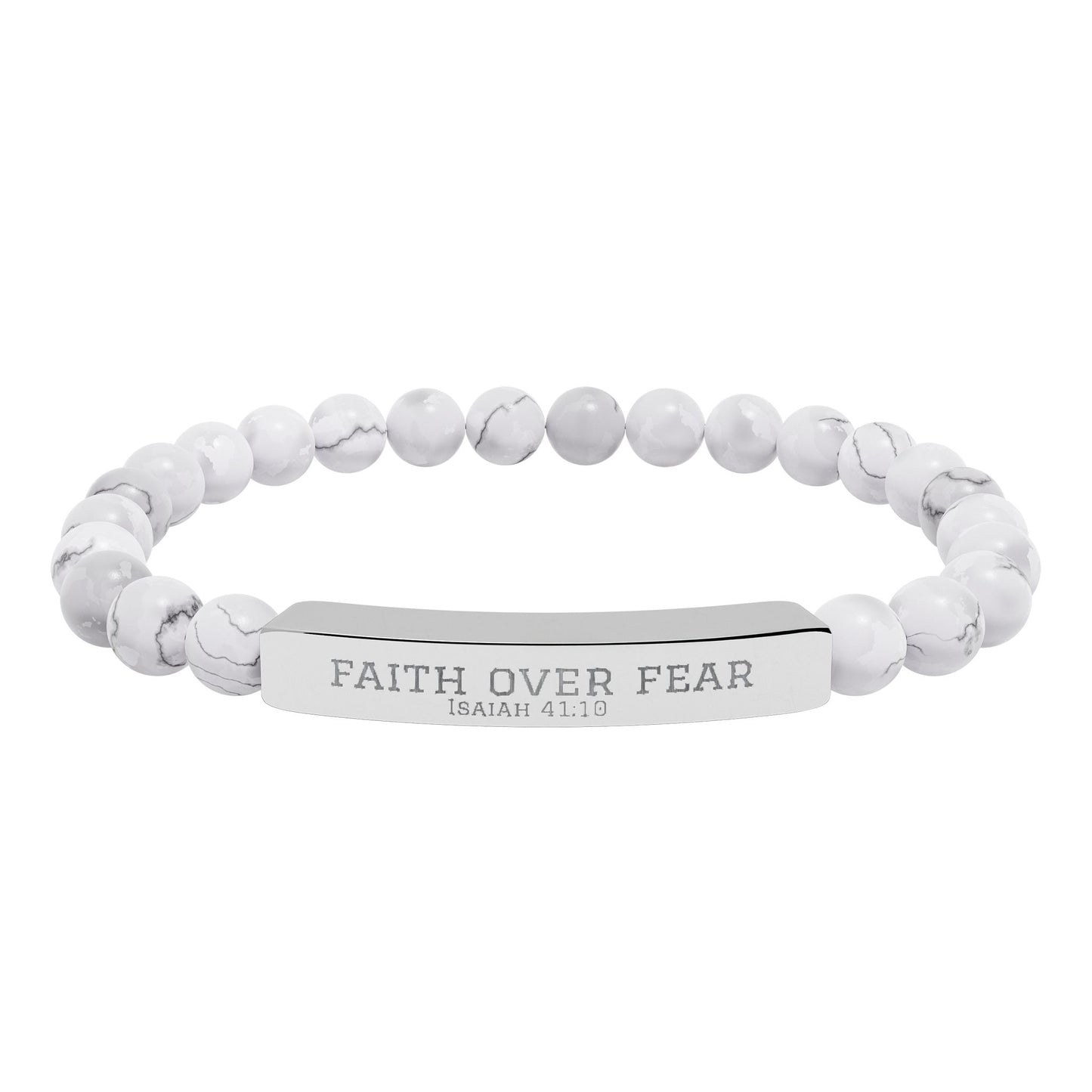 Faith Over Fear Bracelet – Engraved Natural Stone Stretch Bracelet for Teens, Inspirational Christian Jewelry Gift for Boys & Girls