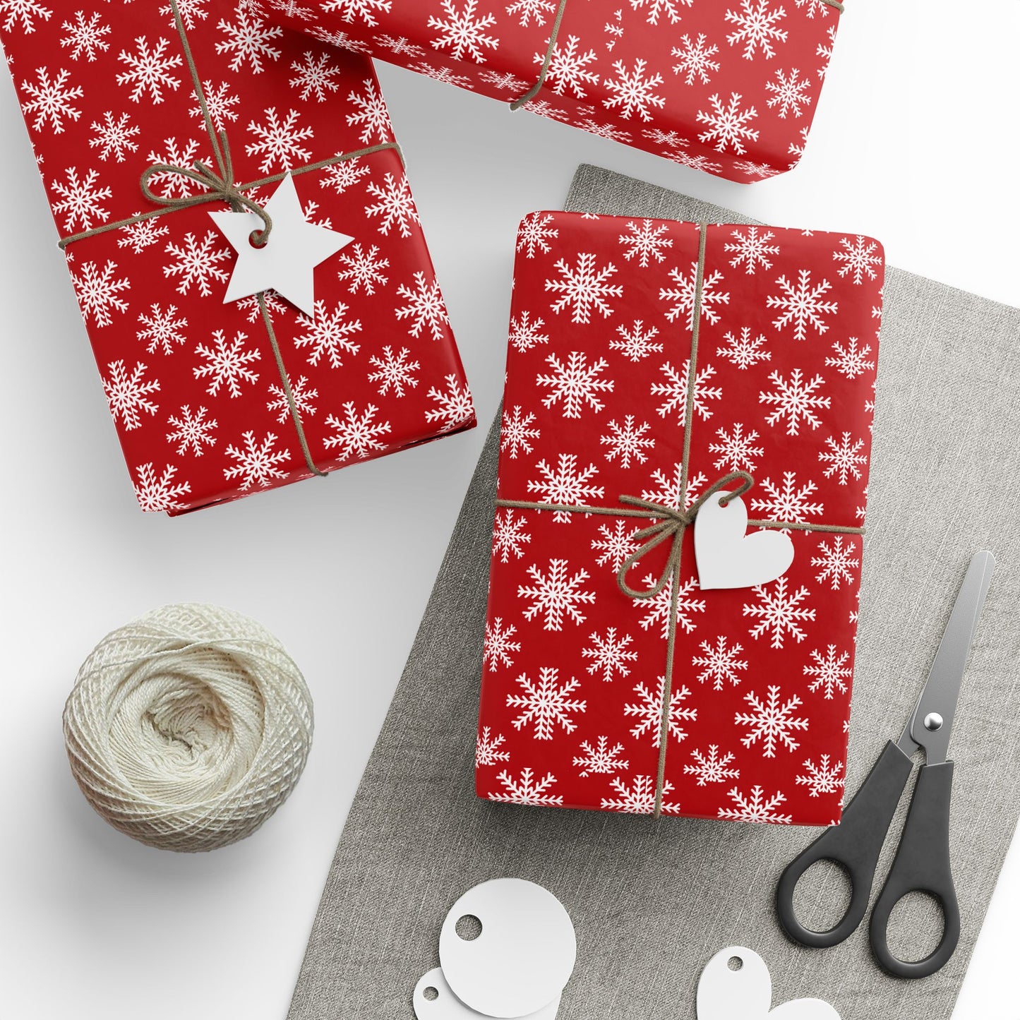 Snowflake Holiday Wrapping Paper - Festive Red Gift Wrap for Christmas and Winter Celebrations