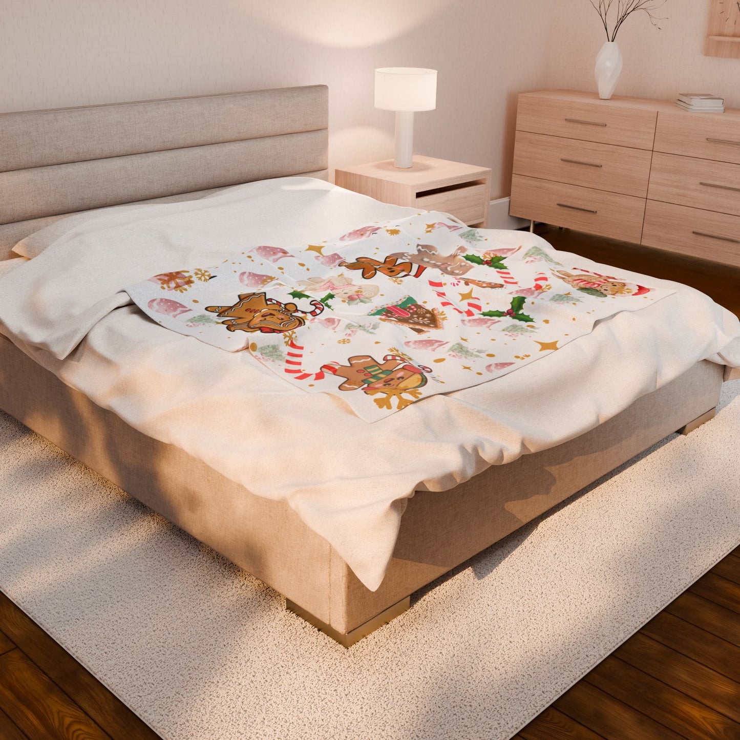 Cozy Gingerbread Holiday Velveteen Plush Blanket