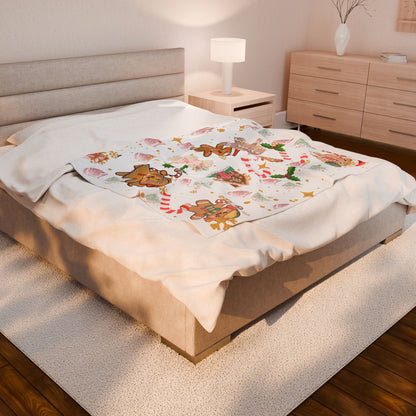 Cozy Gingerbread Holiday Velveteen Plush Blanket