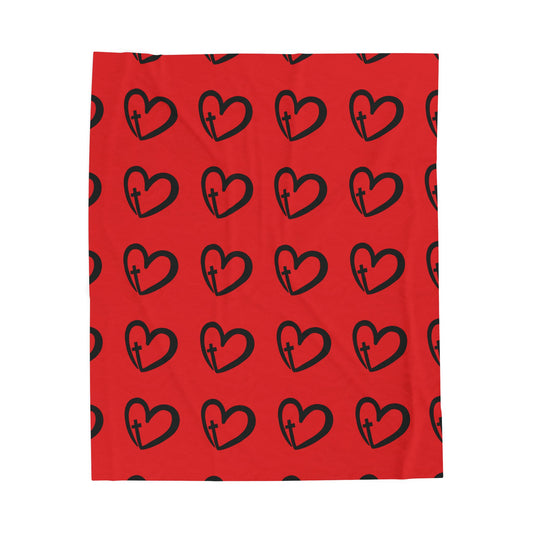 Cozy Heart Print Velveteen Plush Blanket