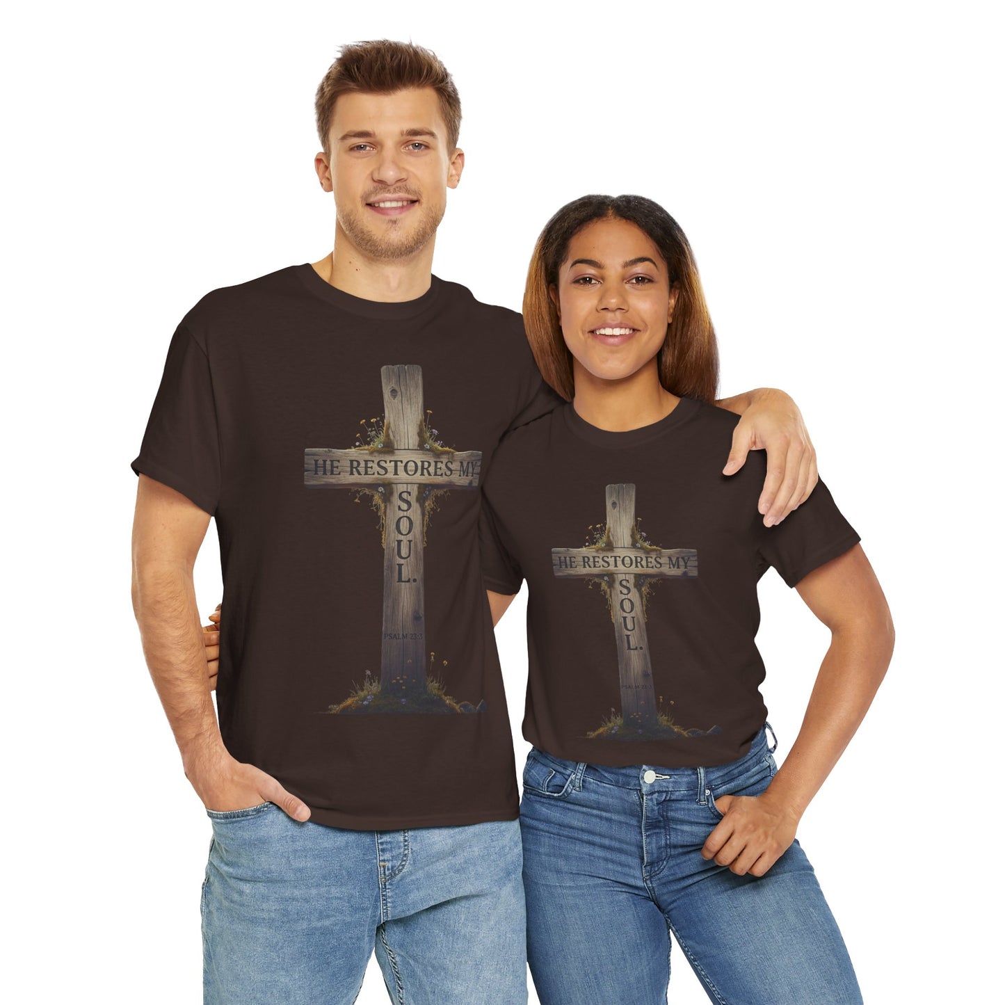 He Restores My Soul Cross Tee – Unisex Heavy Cotton T-Shirt