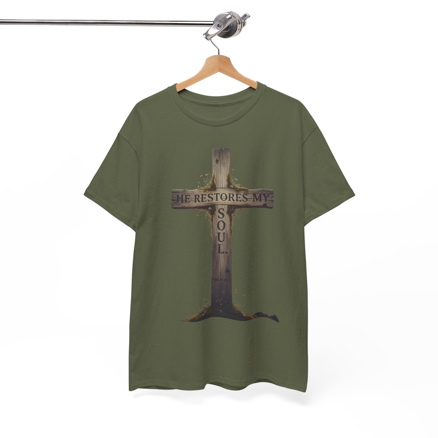 He Restores My Soul Cross Tee – Unisex Heavy Cotton T-Shirt