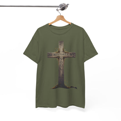 He Restores My Soul Cross Tee – Unisex Heavy Cotton T-Shirt