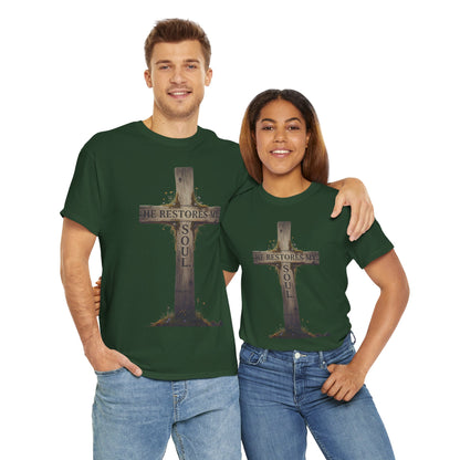He Restores My Soul Cross Tee – Unisex Heavy Cotton T-Shirt