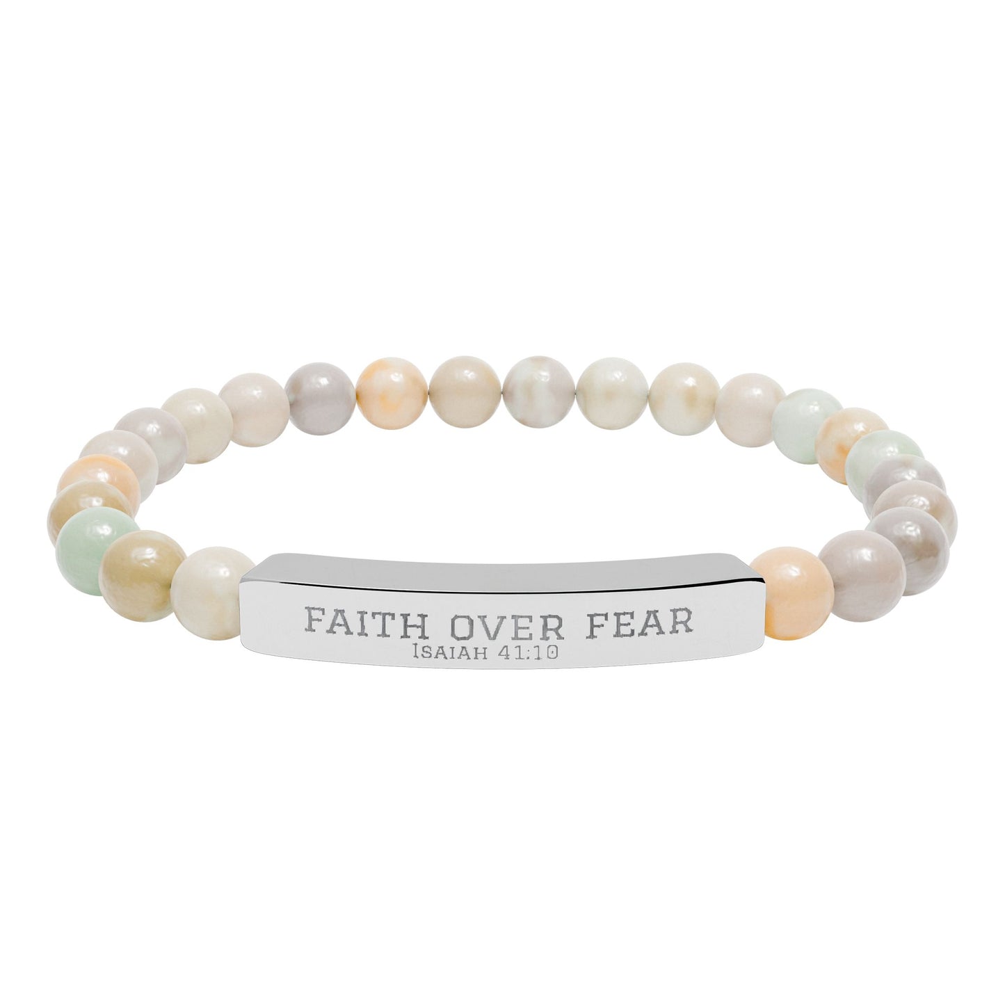 Faith Over Fear Bracelet – Engraved Natural Stone Stretch Bracelet for Teens, Inspirational Christian Jewelry Gift for Boys & Girls