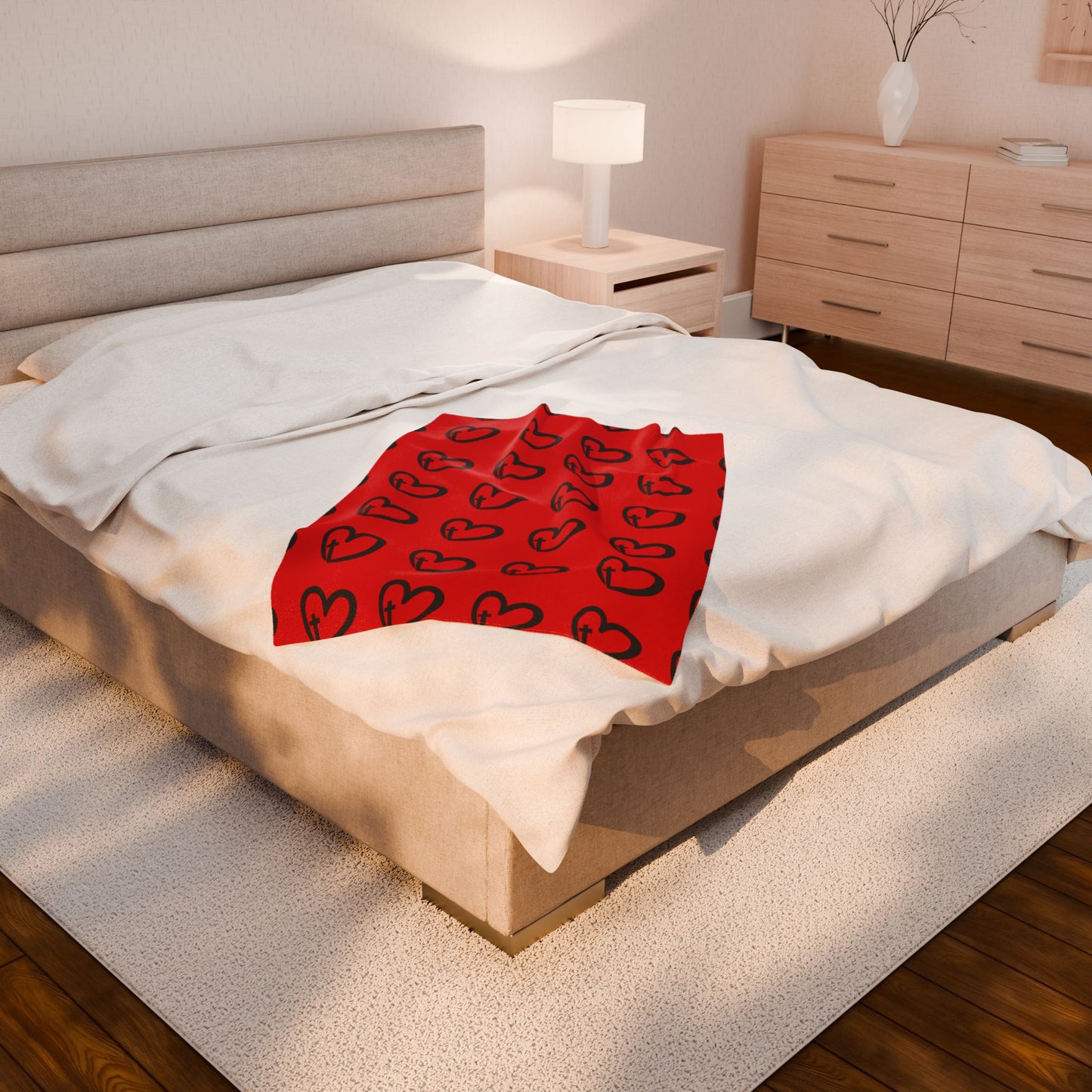 Cozy Heart Print Velveteen Plush Blanket