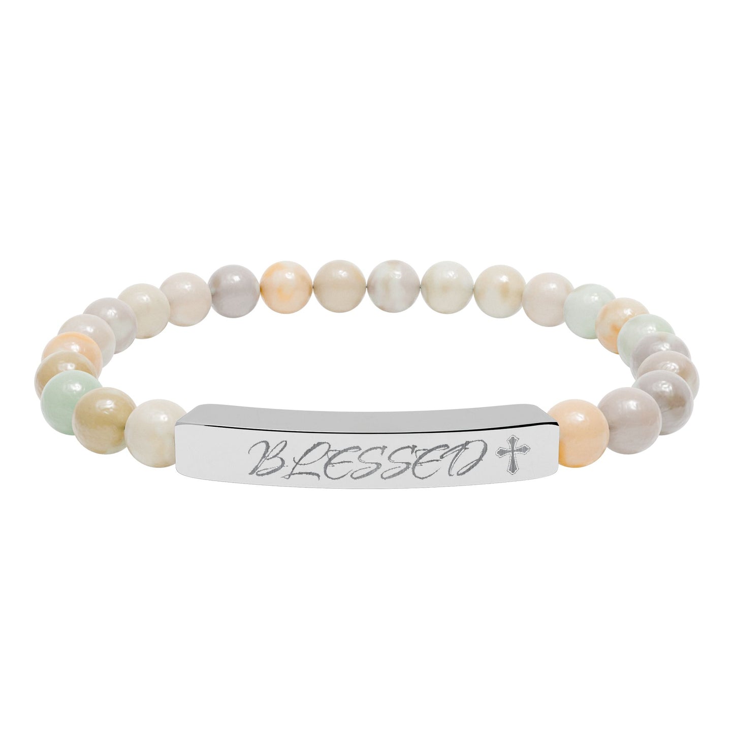 Engravable Natural Stone Bead Bar Bracelet