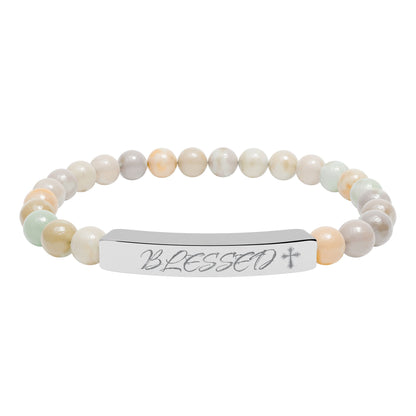 Engravable Natural Stone Bead Bar Bracelet
