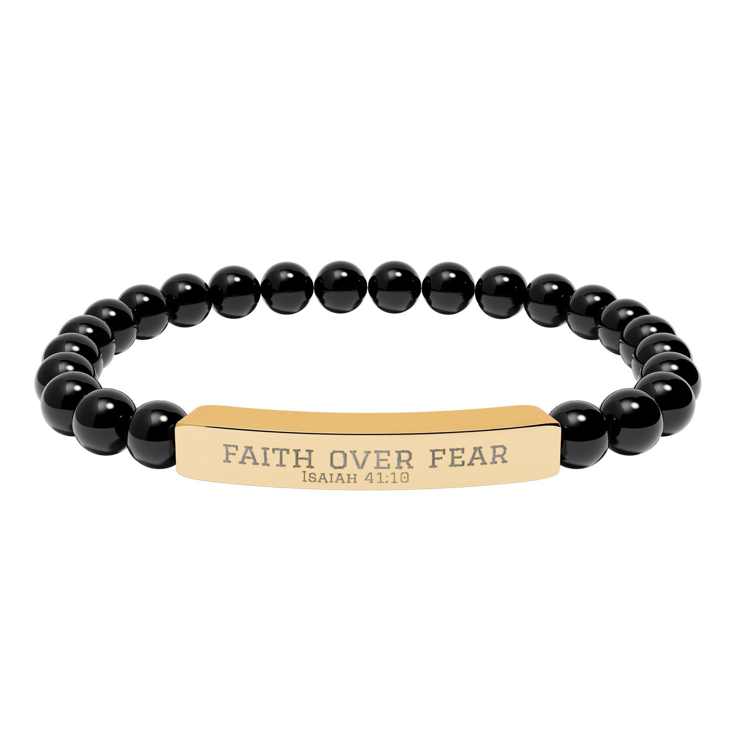 Faith Over Fear Bracelet – Engraved Natural Stone Stretch Bracelet for Teens, Inspirational Christian Jewelry Gift for Boys & Girls