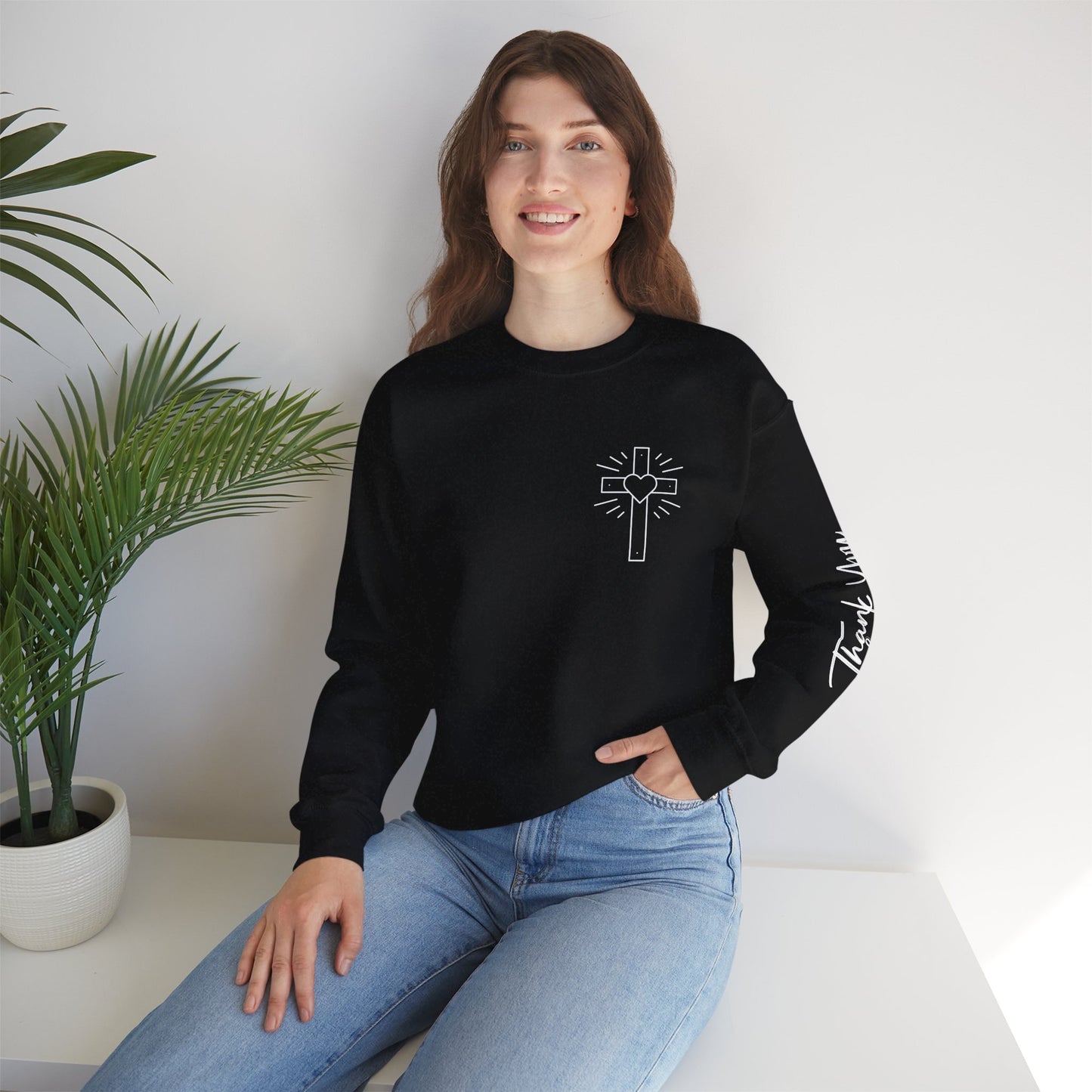 Faith-Inspired Unisex Crewneck Sweatshirt with Thank You & Jesus Design
