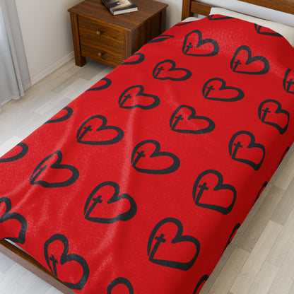 Cozy Heart Print Velveteen Plush Blanket
