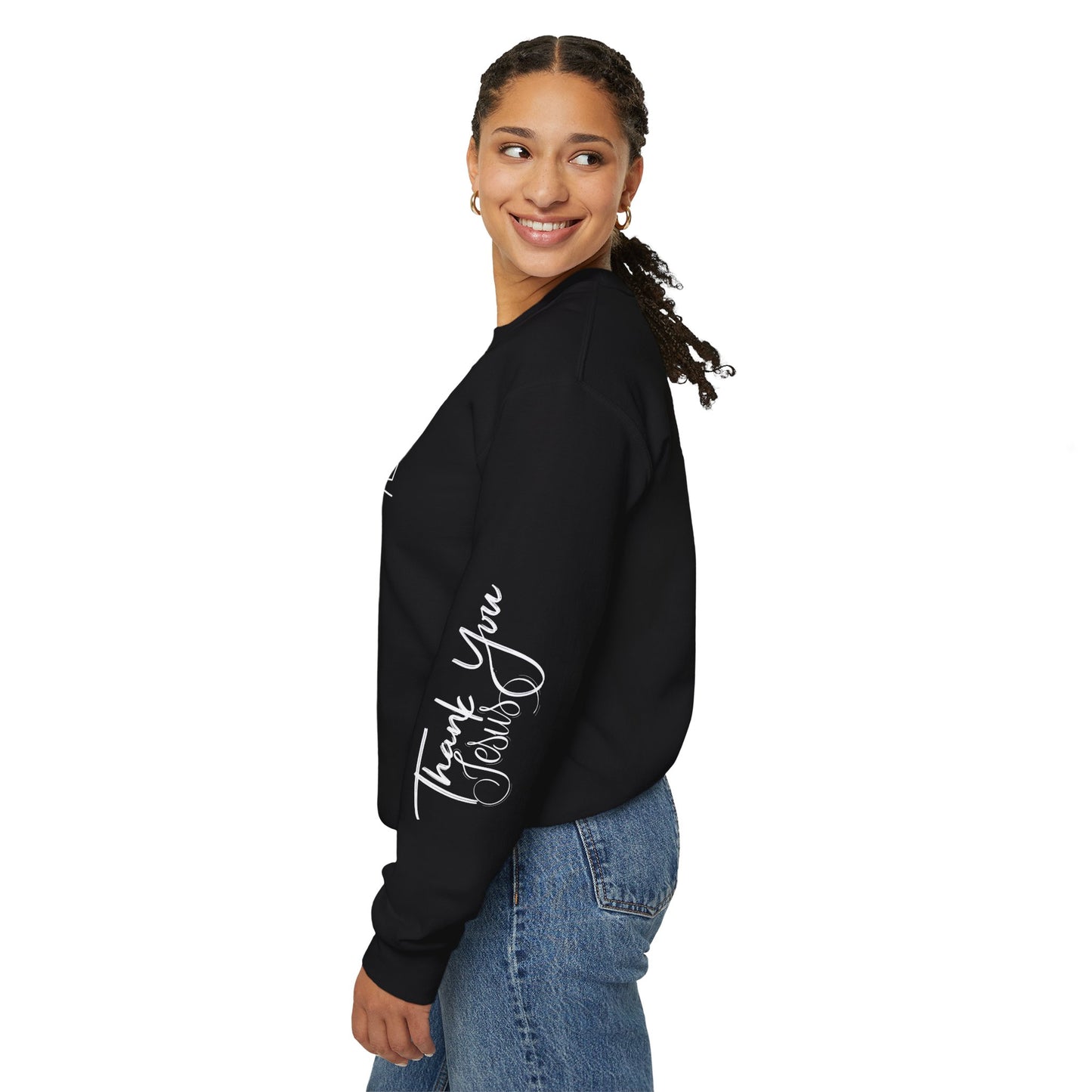 Faith-Inspired Unisex Crewneck Sweatshirt with Thank You & Jesus Design