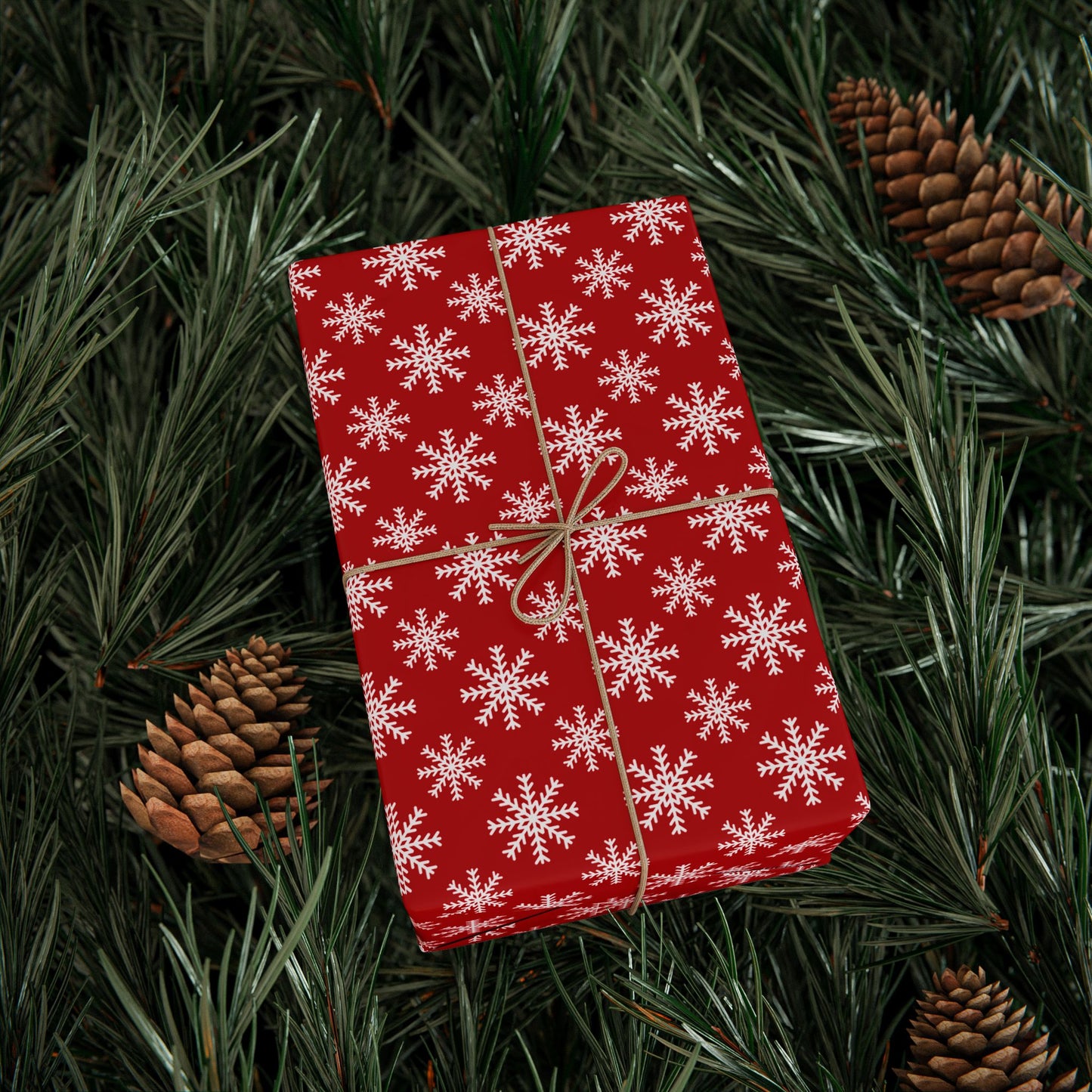 Snowflake Holiday Wrapping Paper - Festive Red Gift Wrap for Christmas and Winter Celebrations