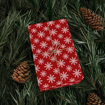 Snowflake Holiday Wrapping Paper - Festive Red Gift Wrap for Christmas and Winter Celebrations