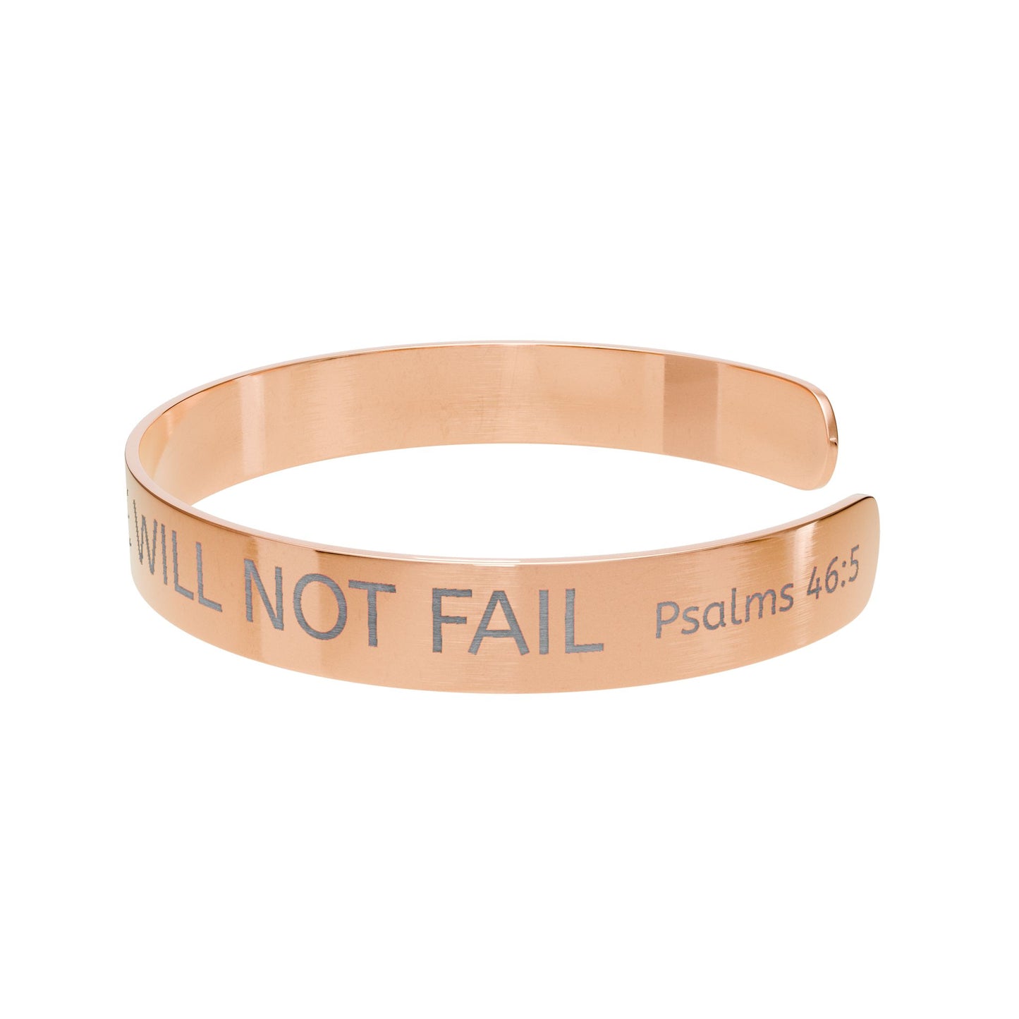 "She Will Not Fail" Psalm 46:5 - Engraved Rose Gold Cuff Bracelet