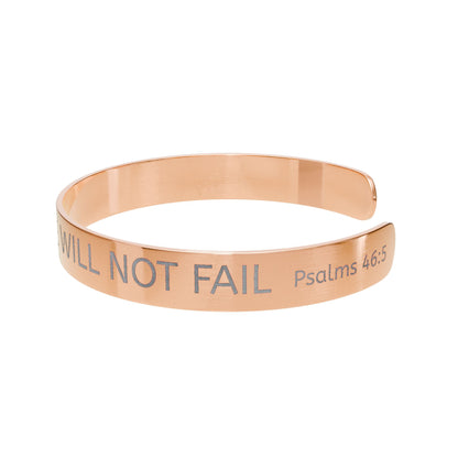 "She Will Not Fail" Psalm 46:5 - Engraved Rose Gold Cuff Bracelet