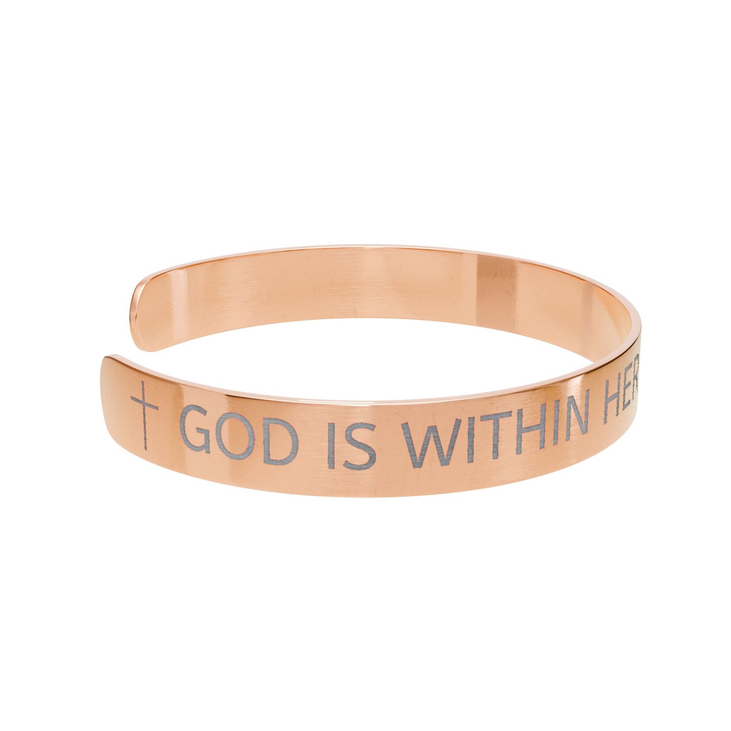 "She Will Not Fail" Psalm 46:5 - Engraved Rose Gold Cuff Bracelet